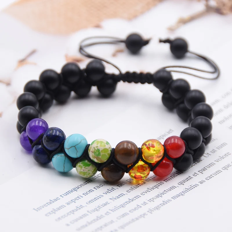 New Fashion  Tiger Eye Stone Double weave braiding  Bracelets Bangles Black White Natural Lava Stones Charm  Bead Bracelet Women