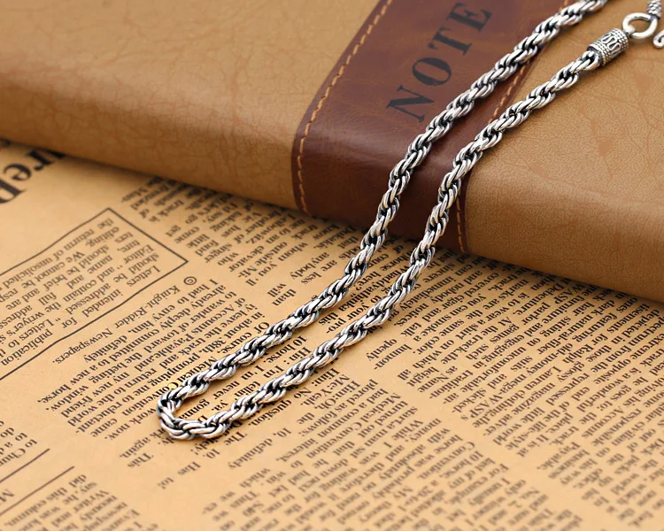 4mm Width Twisted chain 925 sterling silver Necklace Pendant for women men Vintage Jewelry Hot Sale