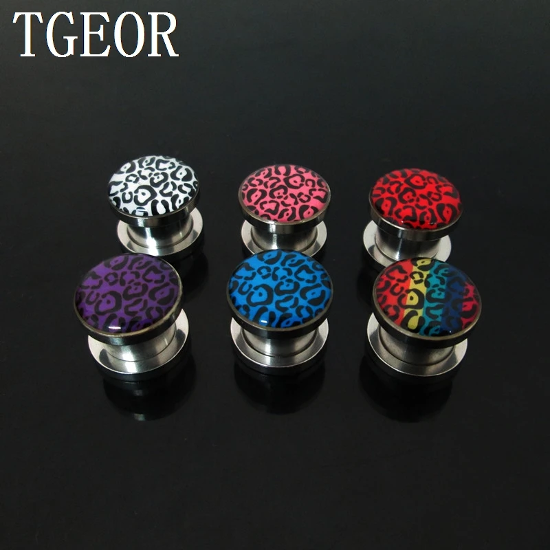 1pcs ear gauges leopard logo printed ear tunnel stainless steel screw on Flesh Tunnel HIGH QUALITY