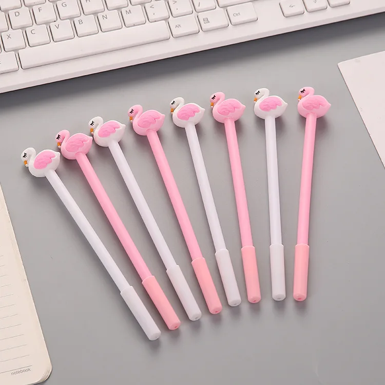 100pcs wholesale Soft Silicon Cartoon Flamingo Neutral Pen Black signature Pen students Stationery Animal signature Pen 0.5mm