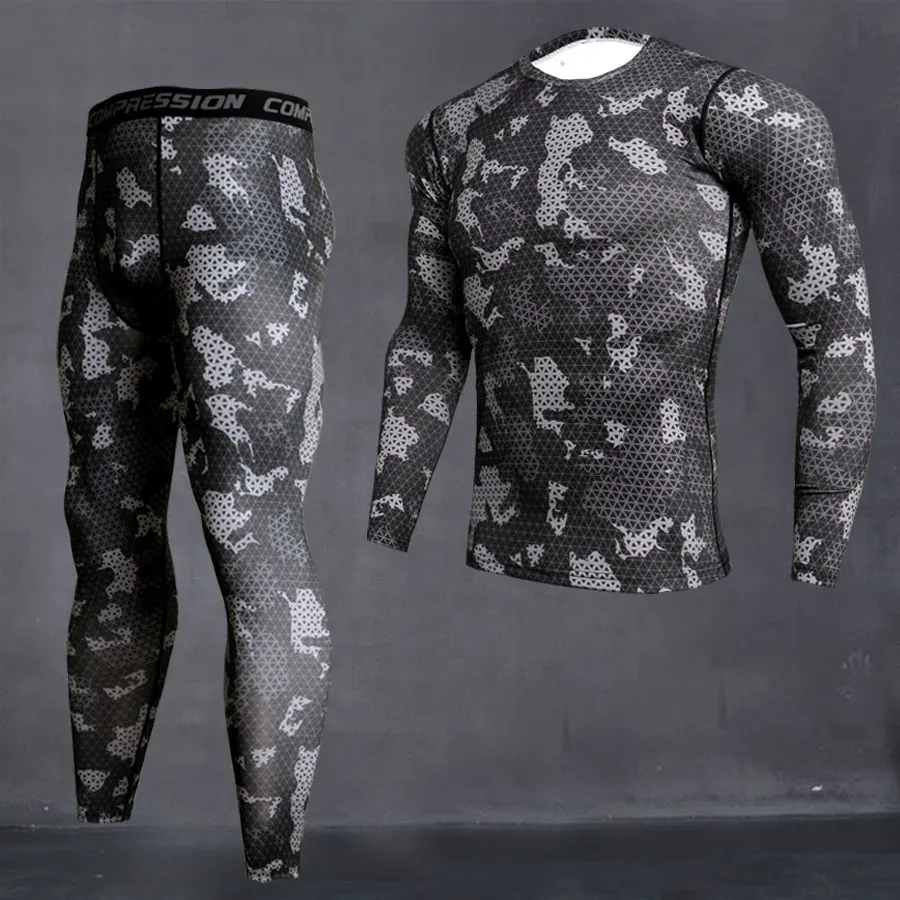 Men\'s Camouflage Thermal Underwear Set Long Johns Winter Thermal Underwear Base Layer Men Sports Compression Long Sleeve Shirts