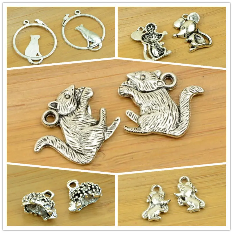 squirrel/mouse/rat/hedgehog alloy pendant animal shape charm antique silver DIY jewerly accessories making finding free shipping