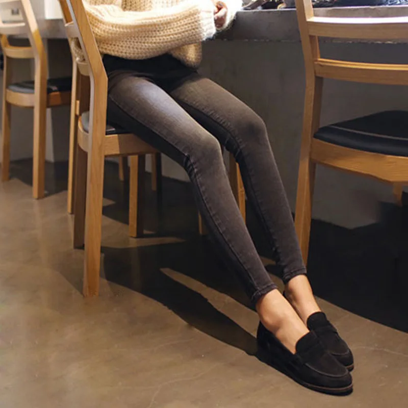 NJ02 2020 thin waist jeans nine Korean female grey legging feet pencil pants 9 black women jeans