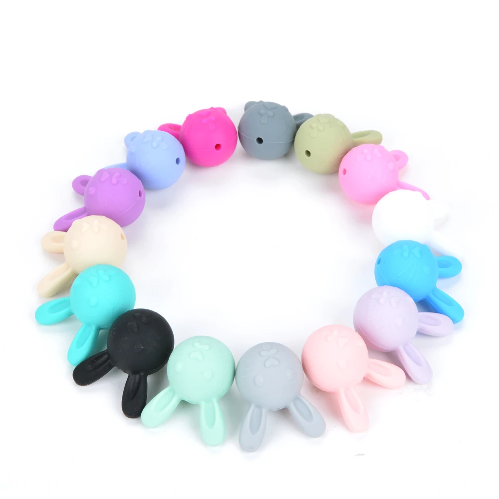 LOFCA 10pcs/lot Rabbit Loose Silicone Beads For Silicone Food grade silicone beads Make bracelets necklace jewelry accessories