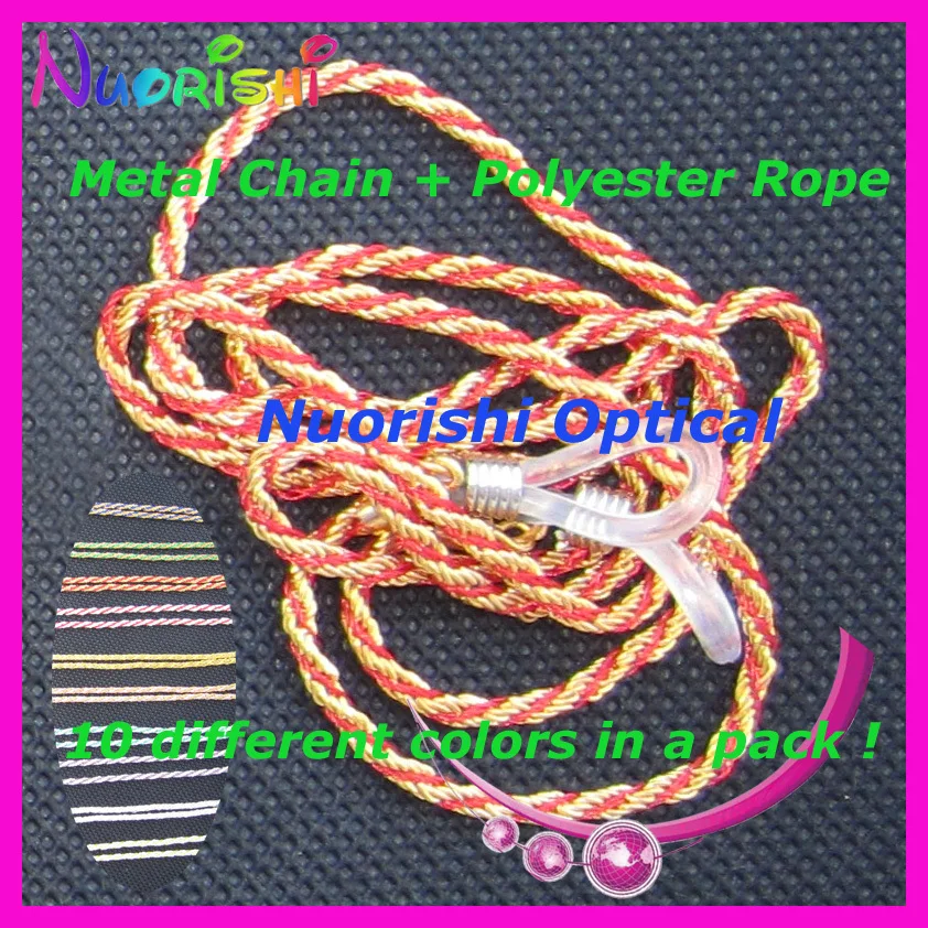 

free shipping L750 ten different colors Metal Chain Polyester Rope braided sunglass neck cord eyewear chain eyeglass retainer