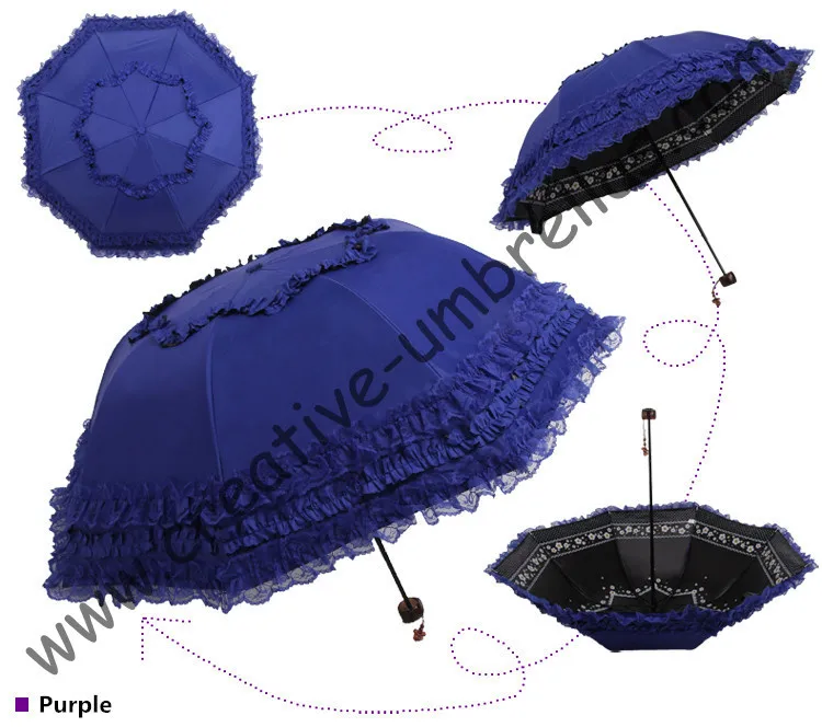 Princess umbrellas,100%sunscreen,UPF>50+,ladies'parasol,black silver coating,pocket parasol,UV protecting,lacing,assorted colour