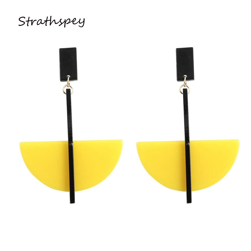 STRATHSPEY Geometric Hanging Earrings Fashion Jewelry Female Acrylic Half Cirlce Long Summer Pendant Drop Earring Yellow Gift