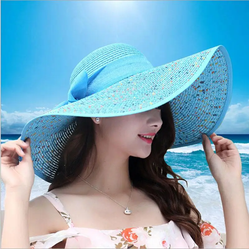 jiangxihuitian 2018 Summer Women\'s beach hats Caps Foldable Chiffon Floppy Sun Hats Casual Ladies sombreros bowknot hat Ladies