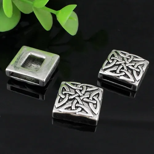 10pcs Fashion Square Flower Slider for Bracelet Necklace Cord Beads watch Chain Beads DIY Making Accessory 18mm Hole:14x2.5mm