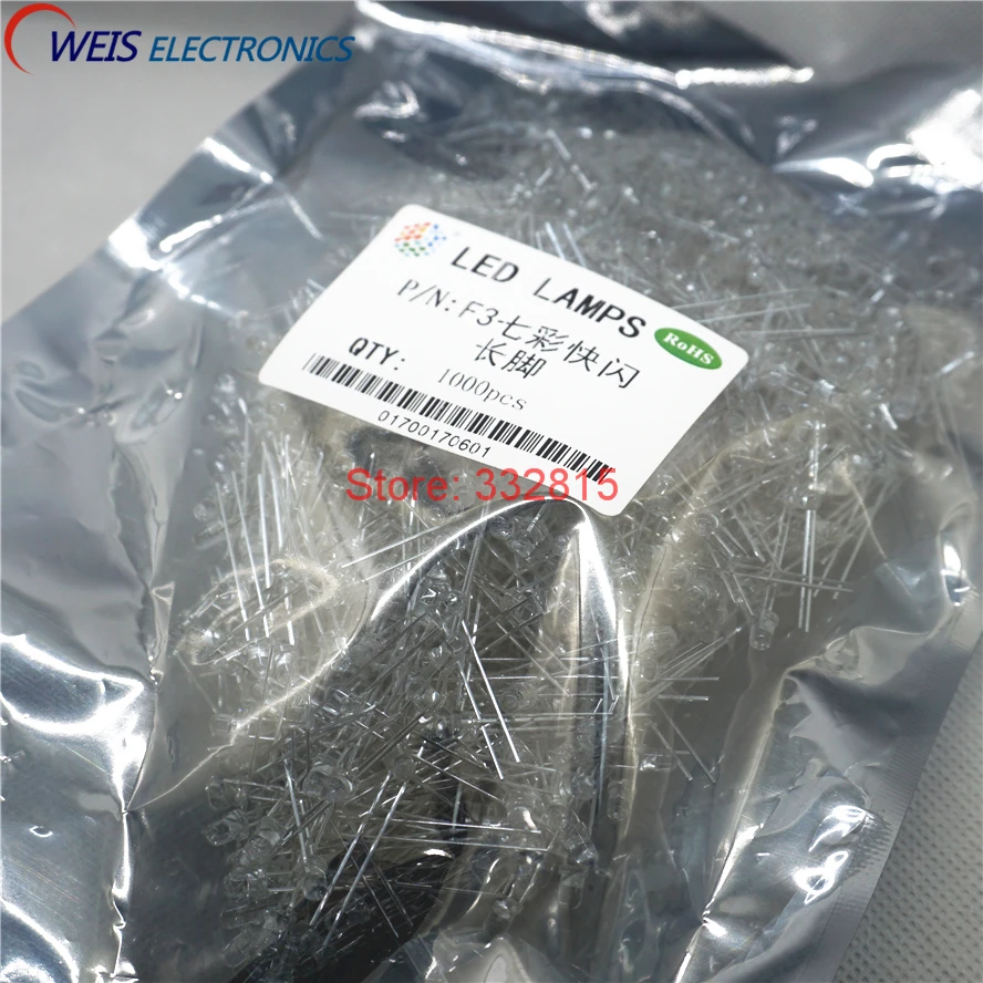 1000PCS F3 RGB FAST FLASH LED WATER CLEAR / DIFFUSED DIP-2 LONG PIN 3MM  Light beads Dropshipping