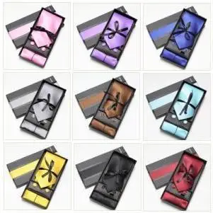 2019 neck tie set necktie hanky cufflinks soid color men's ties sets gift box Handkerchiefs Pocket square tower cravat