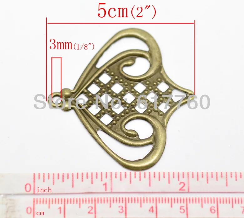 Free shipping-50Pcs Antique Bronze Filigree Charm Pendants Embellishment Jewelry Findings DIY Connectors 5.5x5cm(2-1/8