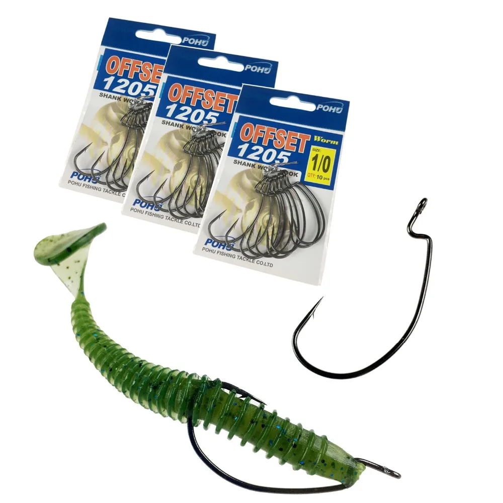 10Pcs Offset Hooks #1-#12 2/0 1/0 3/0 4/0 Wide Gap Fishing Hooks 1205 Wacky Dropshot Rig Worms Barbed Hook Fishing Tackle