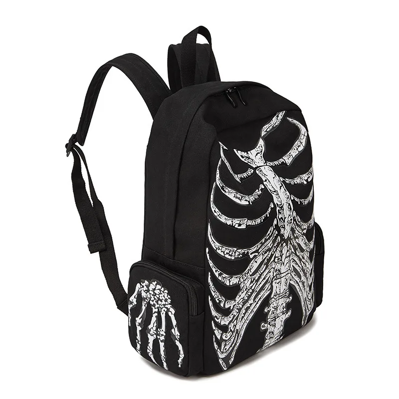 JIEROTYX-mochila de lona multifuncional para Halloween, morral escolar Unisex con estampado de calavera y esqueleto, bolsa de viaje de diseño gótico