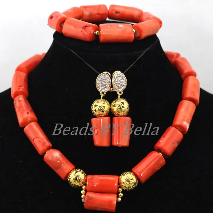 Natural Fashion Jewellery Natural Coral Beads Women Choker Necklace African Wedding Bridal Jewelry Sets Free Shipping ABK274