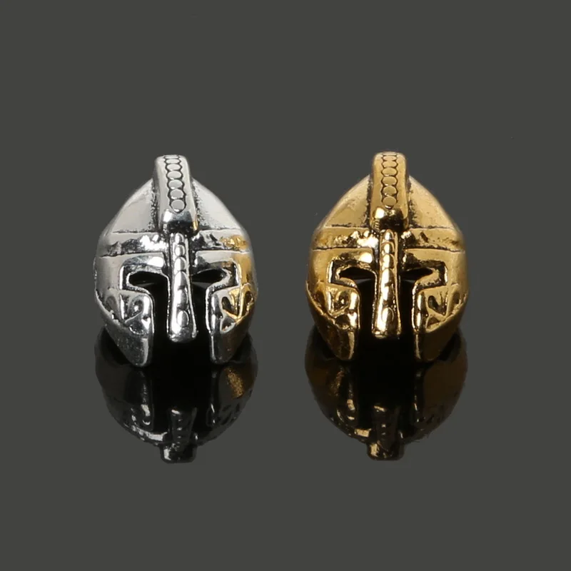 Micro Pave CZ Gold Silver Color Roman Warrior Gladiator Helmet Beads Spacer Bead Metal Charms for Bracelet DIY Making