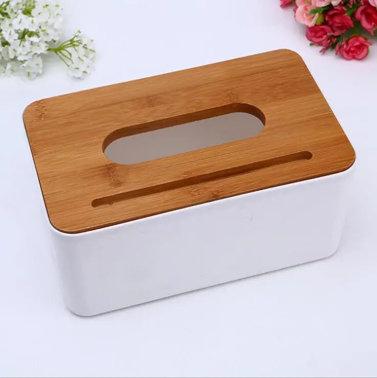 

SBLE Tissue Box With Oak Wooden Cover Paper Bathroom Car Napkins Holder Plastic Tissue Box Bathroom Accessories