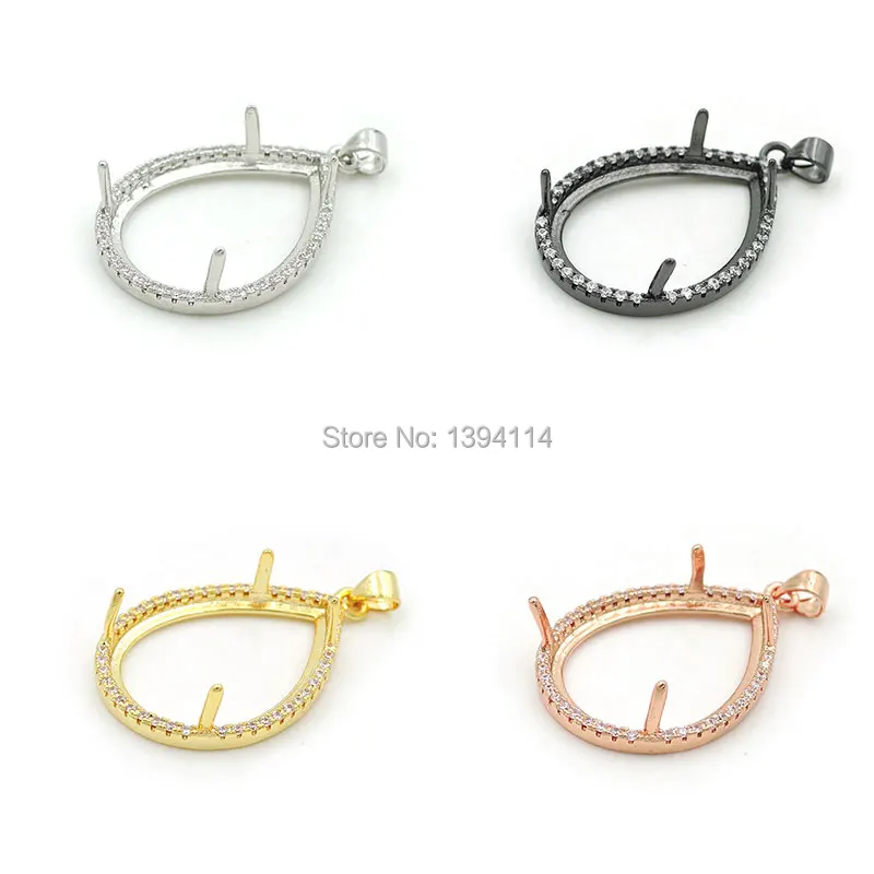 30*20*5mm Micro Pave Clear CZ Faceted Cats-Eys Stone Drop Pendants Fit For Making Necklaces Jewellery