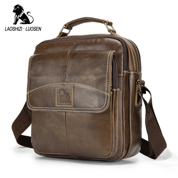 LAOSHIZI LUOSEN Men\'s Genuine Leather Shoulder Messenger Bags Male Tote Vintage small Crossbody Bags men Handbag Messenger Bag