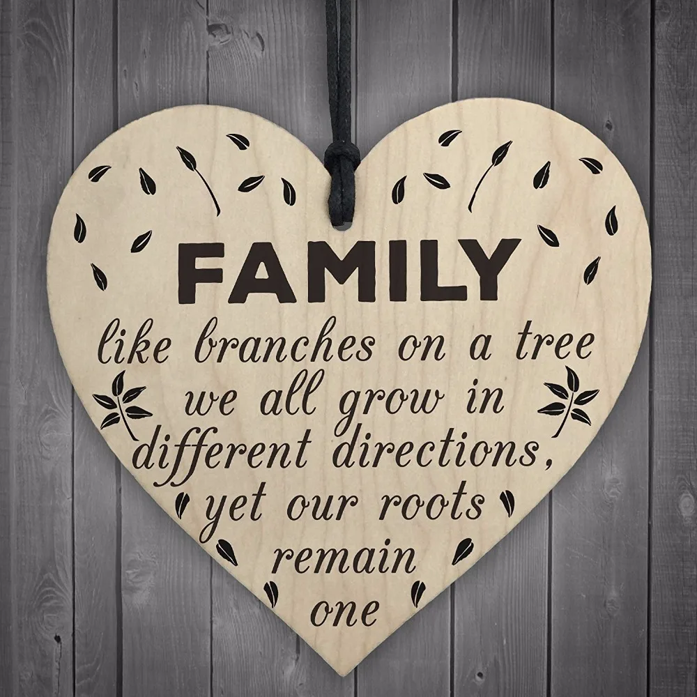 Family Roots Remain One Wooden Hanging Heart Shaped Families Plaque Love Sign Christmas Home DIY Tree Decorations