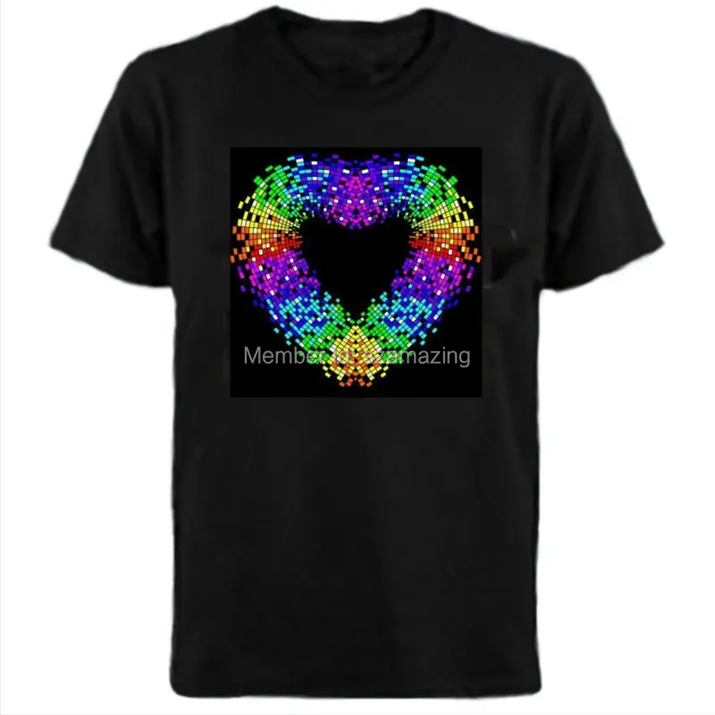 Sound Activated LED Tshirt Light Up and down Flashing EL Equalizer music activated T-Shirt Unisex Heart design