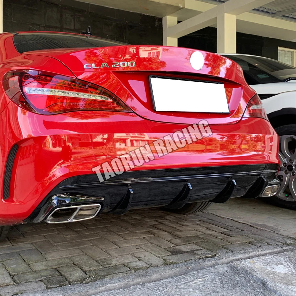 C117 ABS Glossy Black Rear Bumper Diffuser with Exhaust Tips for Benz W117 CLA200 CLA260 CLA45 With Amg Package 13 - 19