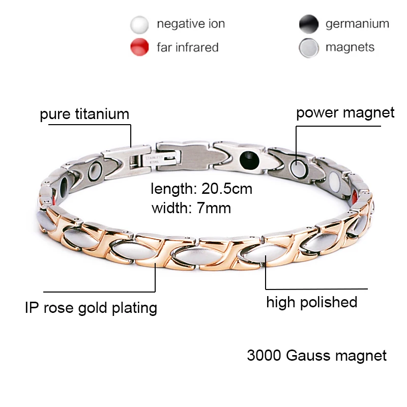 Oktrendy magnetic titanium bracelet rose gold ladies bracelets health wristband with quantum energy