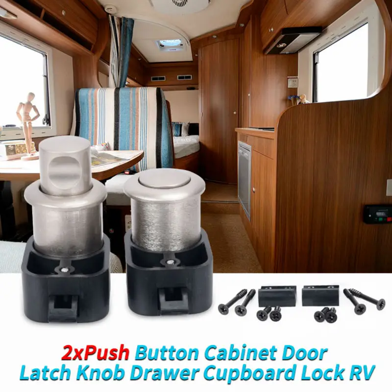 2xPush Button Cabinet Door Latch Knob Drawer Cupboard Lock RV Caravan Van Camper Trailer Boat Yatch Furniture Hardware plus