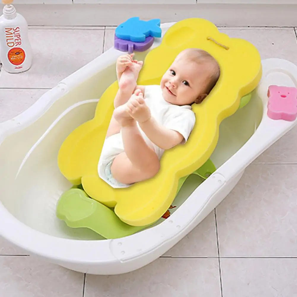 Soporte de baño portátil para bebé, cama antideslizante, cojín de esponja para ducha infantil, estera de baño de dibujos animados, redes para ducha