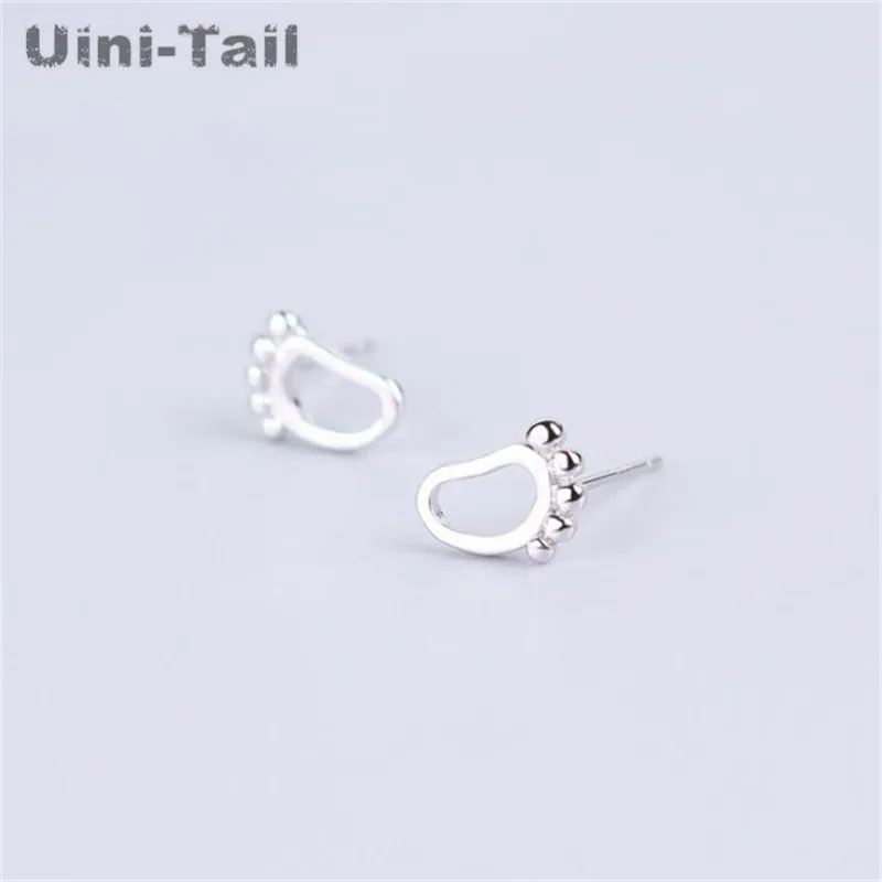 Uini-Tail hot new 925 cute hollow small feet Tibetan silver earrings small foot ear accessories hypoallergenic ladies trinkets