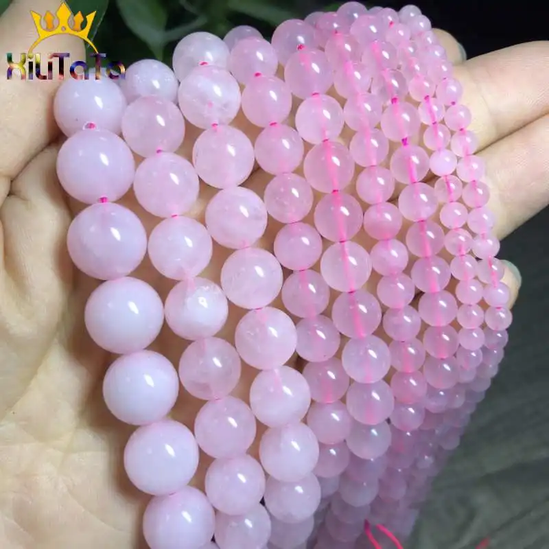 Round Natural Pink Quartz Stone Beads Crystals Loose Spacer Beads For Jewelry Making DIY Bracelet Necklace 15\'\' 4/6/8/10/12/14mm