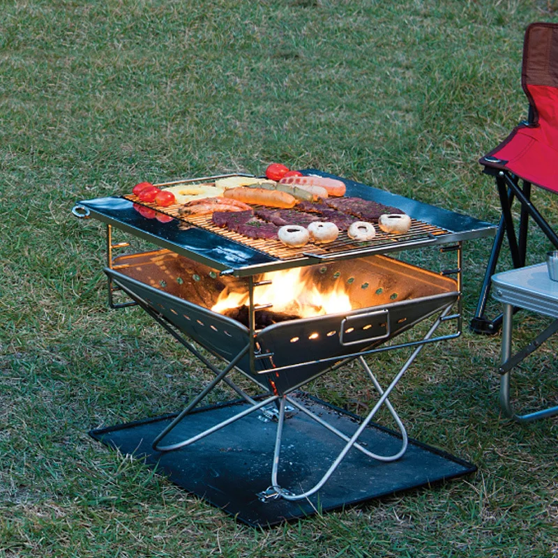 

Outdoor thickened 304 stainless steel grill camping non-smoking folding portable wood burning stove
