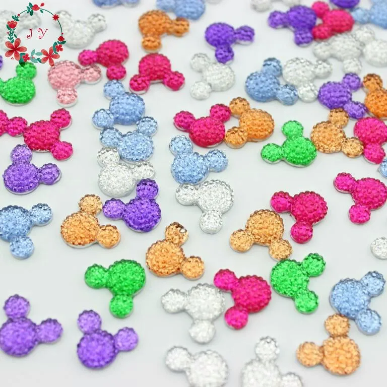 100pcs/lot 6 COLORS 14mm Classic Mouse Resin Cabochon Beads Bling Flatback Gems for Charms, Pendants, Scrap Booking Decoration