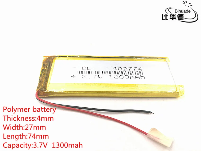 

10pcs/lot 3.7V 1300mAh 402774 Lithium Polymer Li-Po li ion Rechargeable Battery cells For Mp3 MP4 MP5 GPS