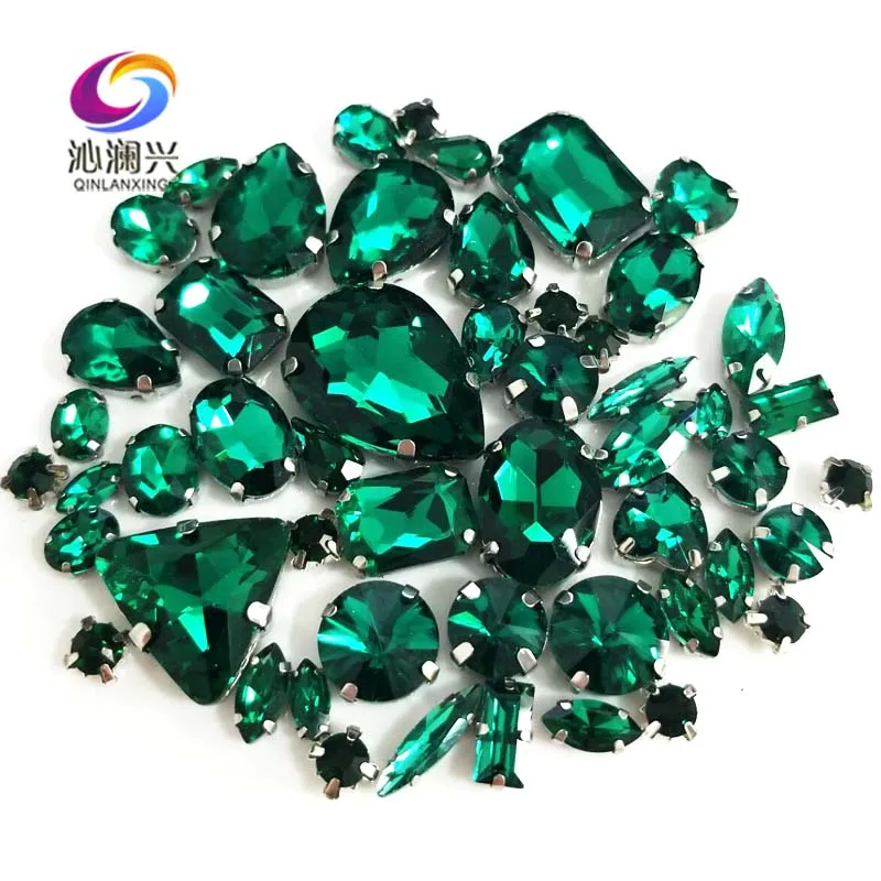 Mixed 68Pcs Malachite Green Top Grade Glass Crystal Rhinestones, Used for Needlework, Sewing Stones for Diy/Clothing Accessories