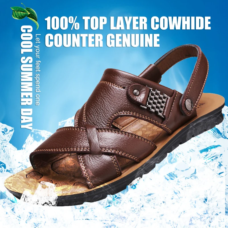 Big Size47 48 Men Leather Sandals Summer Classic Men Shoes Slippers Soft Sandals Men Roman Comfortable Outdoor Walking Footwear