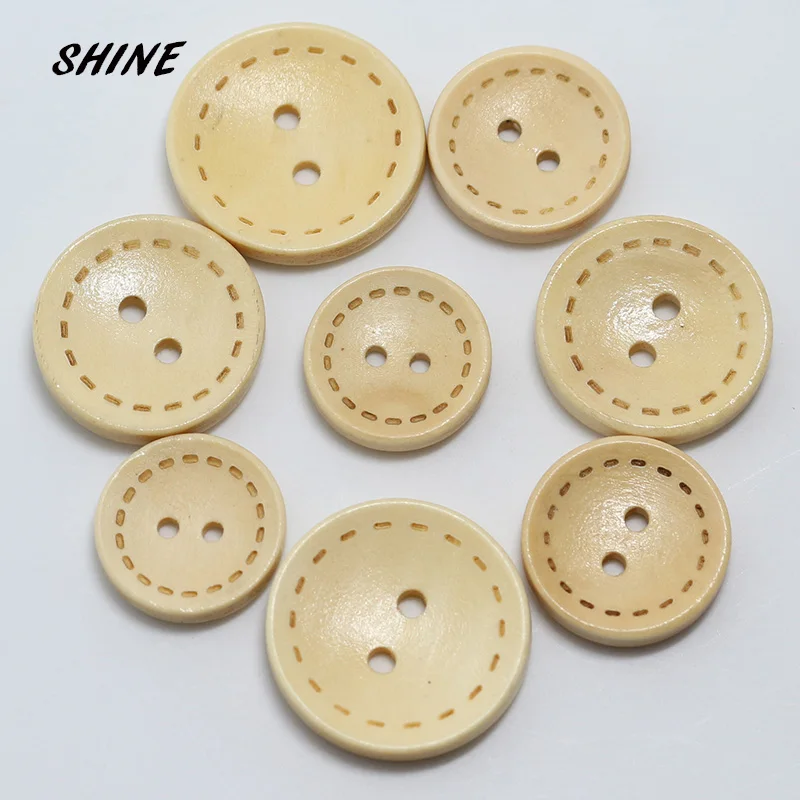 SHINE Wooden Sewing Buttons Scrapbooking Round Natural Two Holes Circle Pattern 15\\20\\25mm Dia. 50PCs Costura Botones Decorate