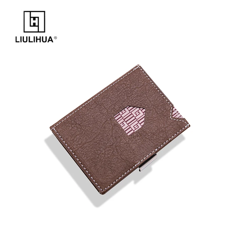 LIULIHUA Fashion Slim Real Leather Travel Wallet Business Short Designer Luxury Purse Card Holder with Stainless Steel Buckle