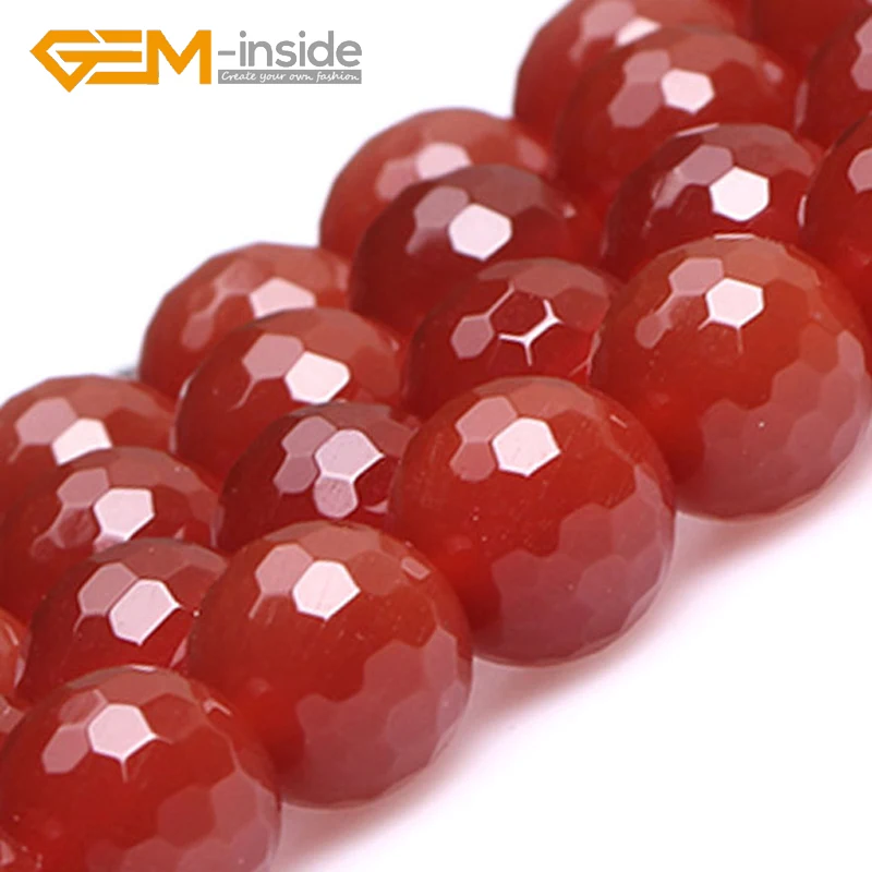 GEM-inside 8mm-20mm Round Faceted Red Agates Beads Natural Stone Loose Bead For Jewelry Making Bead Strand 15 Inches DIY !