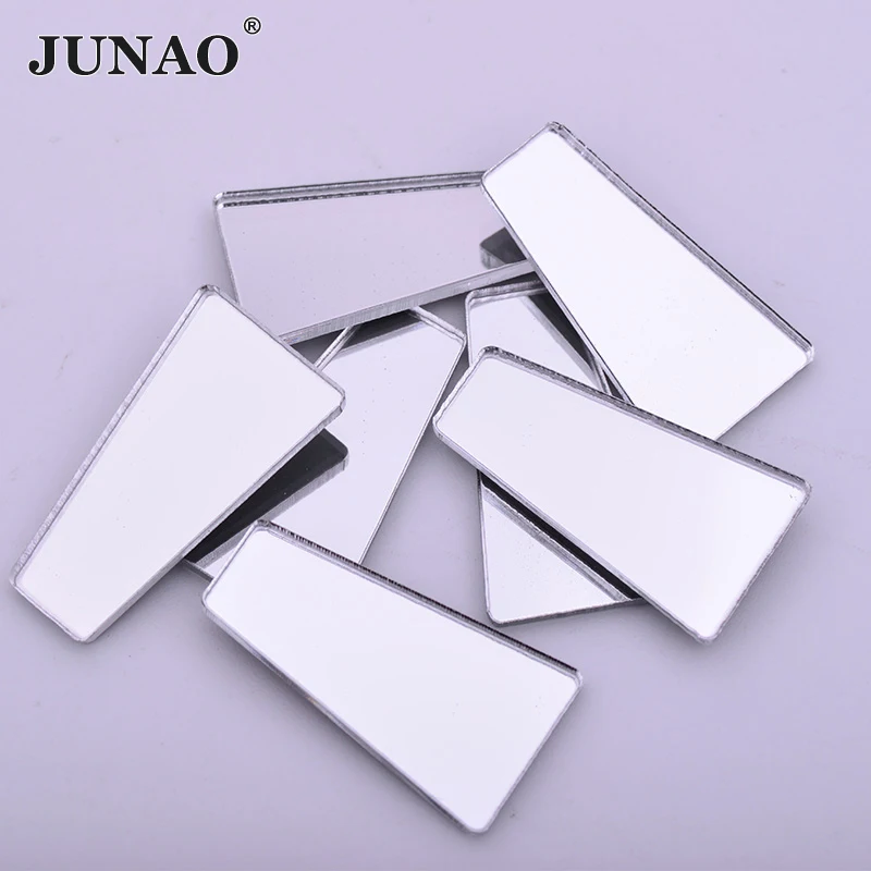 JUNAO 20pcs 12mm Clear White Acrylic Mirror Rhinestones Applique Square Crystals Non Sewing Flatback Stones Scrapbook Strass