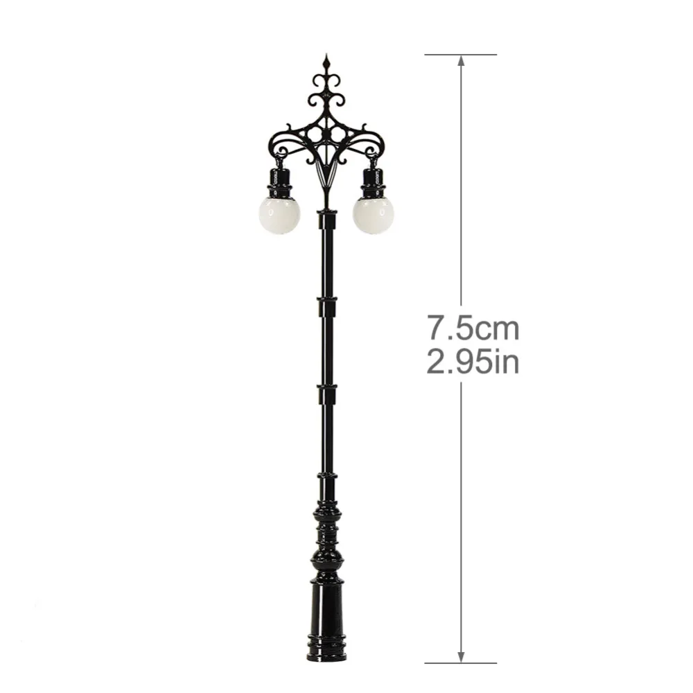 3pcs N Scale Metal Lamp Black Post 75mm 1:160 Vintage Street Lights Two-heads Warm White LQS78N