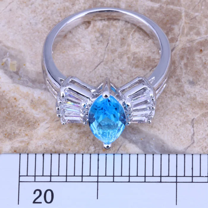 Stunning Sky Blue Cubic Zirconia White CZ Silver Plated  Women's Jewelry Ring Size 6 / 7 / 8 / 9 R0531