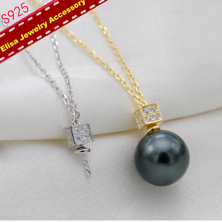 Cube Design Pendant Necklace Fittings S925 Sterling Silver Pearl Pendant Choker Accessory 3Pieces/Lot