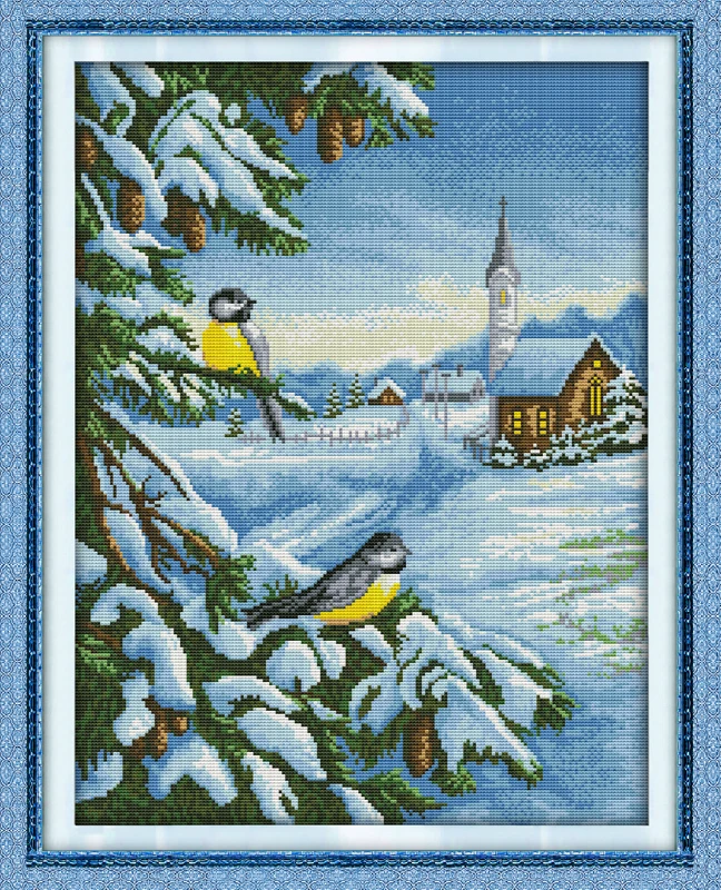 Joy Sunday Needlework DIY Cross Stitch Sets for Embroidery Kit Snow Bird Pattern Full Embroidery Cross-Stitching Wall Home Decro