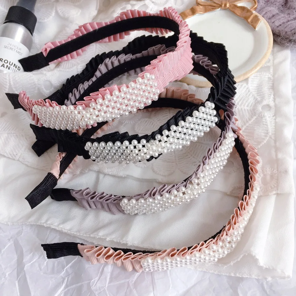 

Fashion lady Pearls hair hoop Hair Accessories Women Girls Handmade beads Hair Band Hair Ponytail Rope Hairbands headwear