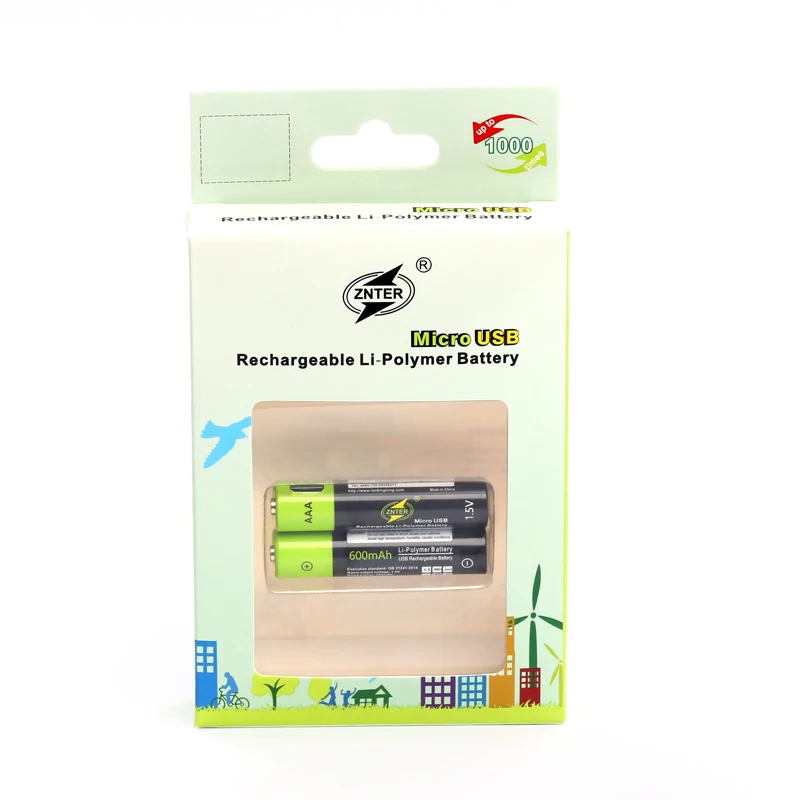 ZNTER 1.5V AAA Rechargeable Battery 600mAh USB Rechargeable Lithium Polymer Battery Quick Charging by Micro USB Cable