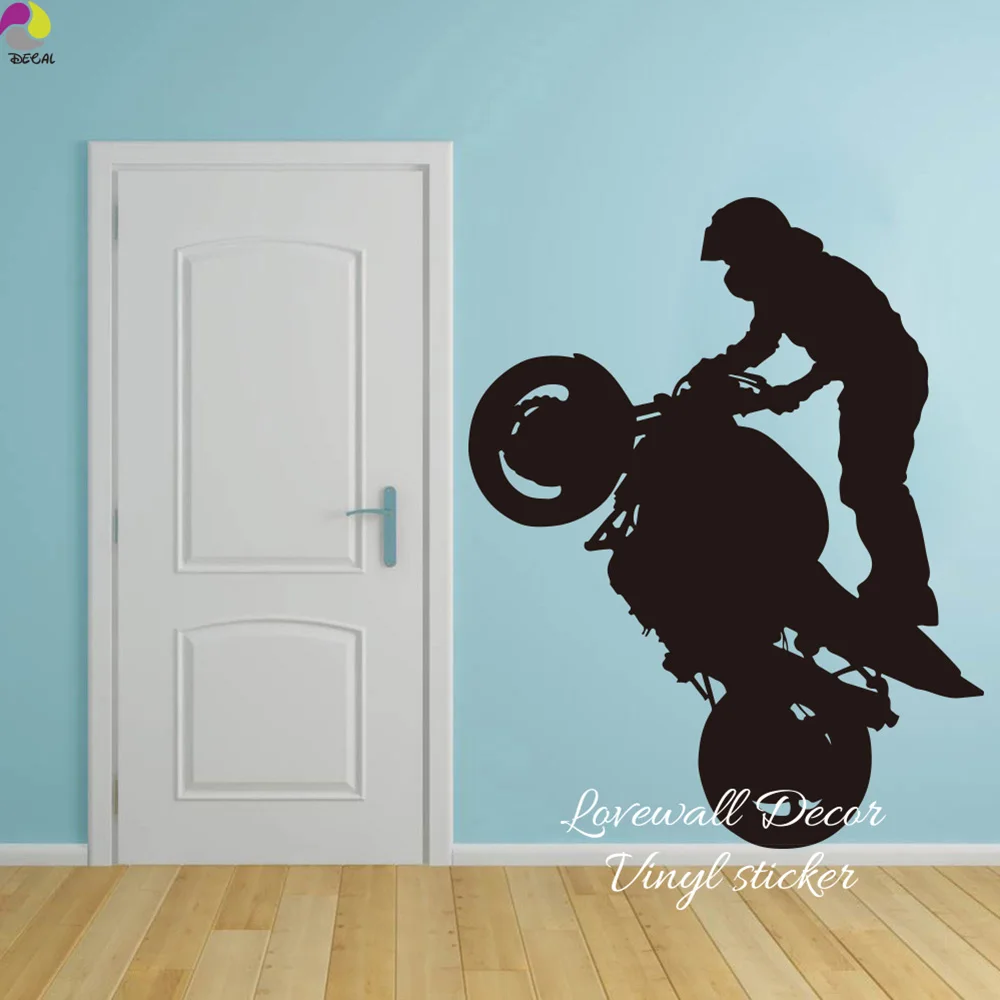 Motorcycle Stunt Wall Sticker Bedroom Baby Nursery Autocycle Scooter Autobike Superbike Wheele Wall Decal Living Room Sofa Vinyl