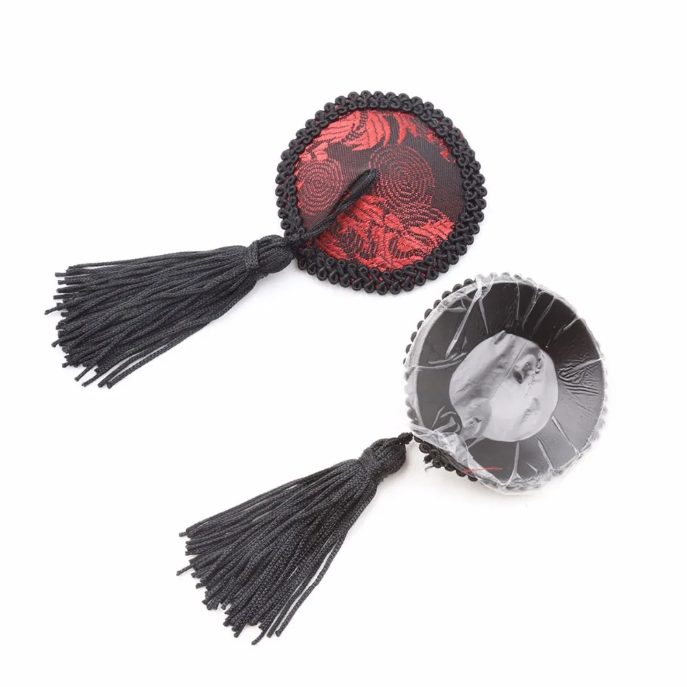 

Women Lace Sexy Pasties Reusable Nipple Cover Round Tepel Cover Tassels Bra Pad Self Adhesive Breast Petals