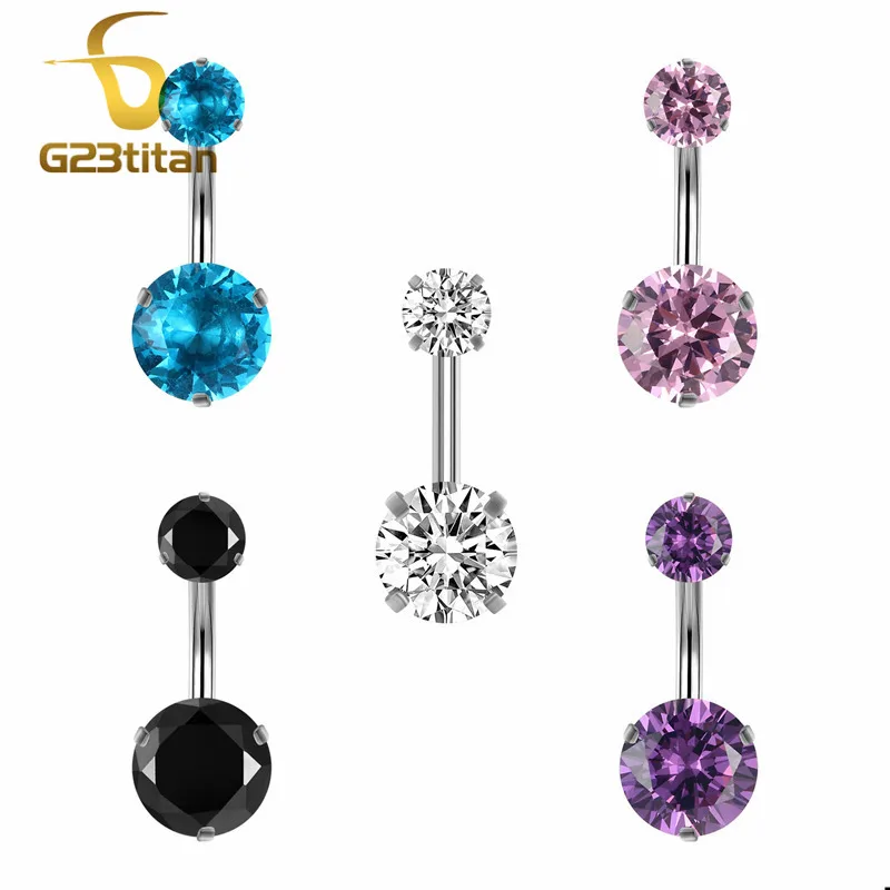 Stainless Steel Belly Rings 14G Two Round Crystal Heads 12mm Long Belly Botton Piercing Barbell Body Jewelry