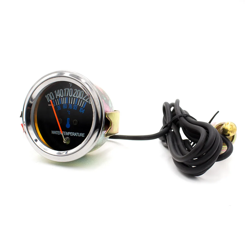 Medidor de temperatura del agua mecánico Fahrenheit y Celsius, 2 pulgadas, 52mm, 12V CC, cara negra, medidor de temperatura del agua con luz